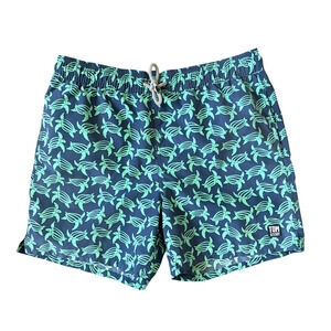 Tom & Teddy Mens Swim Trunks Blue with Green Turtles Size XL